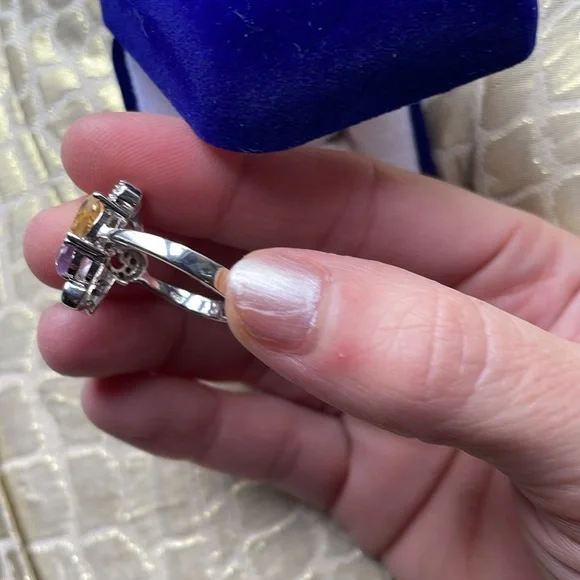 NEW Amethyst, yellow quartz and aquamarine sterling 925 duo ring and earrings. - Picture 7 of 8